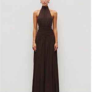 Elegant Halter Maxi Dress in Deep Brown